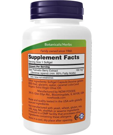 NOW Supplements Saw Palmetto Extract 160mg for Men's Health - 240 Softgels - Buy Online on GoSupps.com