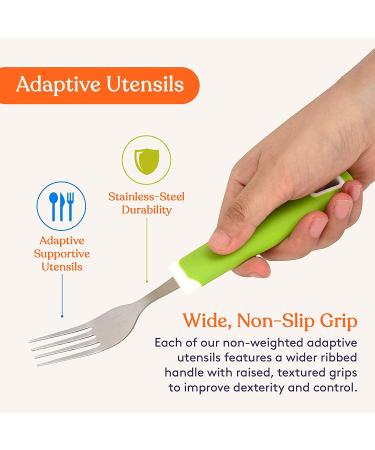Special Supplies 5-Piece Adaptive Utensils Set - Non-Weighted, Non-Slip Handles for Hand Tremors, Arthritis, Parkinson's, Elderly Use - Stainless Steel Knife, Rocker Knife, Fork, Spoons - Colored - Buy Online on GoSupps.com