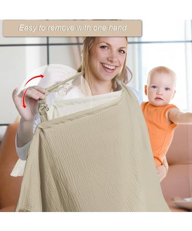 Breastfeeding Cover - Muslin Cotton Nursing Cover for Breastfeeding, Car Seat & Stroller - Khaki - Buy Online on GoSupps.com