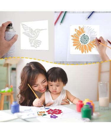 16-Piece Flower Stencil Set for DIY Craft on Wood & Wall - Bee, Sunflower, Butterfly, Spring & Summer Theme - Large Reusable Template with Metal Open Ring (6.3 x 6.3 Inch) - Buy Online on GoSupps.com