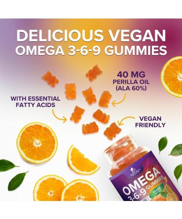 Omega 3 6 9 Gummies - Vegan Omega 3 Supplement Gummy - Essential Fatty Acids Oil 369 Complex Heart Support & Brain Support for Women Men & Pregnancy Fish Free Non-GMO Orange Flavored - 120 Gummies 120 Count (Pack of 1) - Buy Online on GoSupps.com
