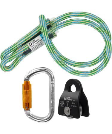 GM CLIMBING Hitch Slack Tending Pulley Kit for Double Rope Climbing System Basic Unit of General Hauling - 20kN Micro Prusik Minding Pulley & Oval Locking Carabiner & 30in 8mm VT Prusik Kit | Prusik Minding Pulley (Black)