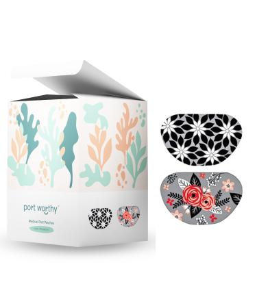 Flower Power Port Cover Patches - Innovative Design & Smart Adhesive Technology - Breathable Fabric Gentle Adhesives Fun & Form-Fitting Shape - Cover Treatment Port Patches (48 per Box)