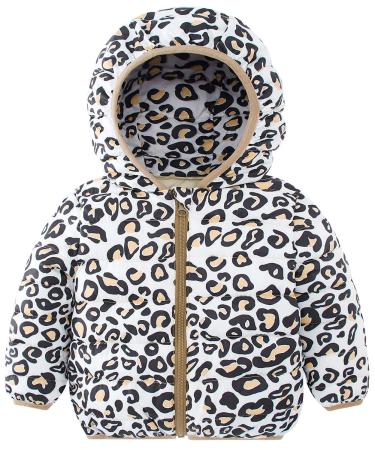 Kids4ever Baby Boys Girls Winter Coat Toddler Zipper Hooded Jacket Windproof Warm Fleece Outerwear Snowsuit with Two Pockets 12 Months-5 Years Leopard print 6-12 Months