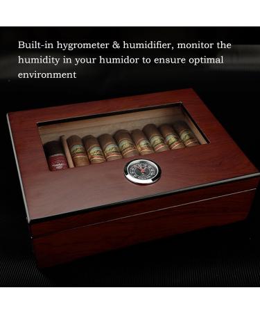 Cigar Humidor Case with Hygrometer Humidifier Handmade Cedar Wood Cigar Box Glass-Top Portable Travel Cigar Case Hold 20-30 Cigars for Men - Buy Online on GoSupps.com