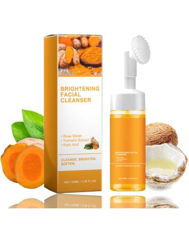 Turmeric Facial Cleanser Turmeric Face Wash for Gently Cleaning Pores Kojic Acid Moisturising Cleanser Deep Cleansing Brightening Foaming Face Wash Daily Makeup For All Skin Types - 100ml