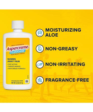 Aspercreme Max Strength Lidocaine Pain Relief Dry Spray 4 oz. Odor Free with Lidocaine Maximum Strength Pain Relief Cream 4.3 Oz - Buy Online on GoSupps.com