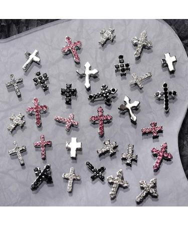 FEIlei 10Pcs Retro Cross Nail Charm Alloy Rhinestones Cross Charms Punk Gothic Nail Art Supplies for Acrylic Nail - Buy Online on GoSupps.com