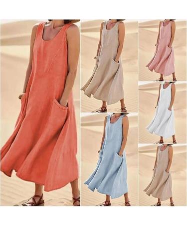 YOMACY Women's Sleeveless Cotton and Linen Dress long Cotton Dresses for Women 2024 Casual Loose Long Dress Tank Dress with Pocket linen Midi Dresses for Women(White S) S White - Buy Online on GoSupps.com