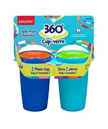 Playtex Sipsters Stage 2 360 Degree Spill-Proof Leak-Proof Break-Proof Spoutless Cup for Boys 10 Oz - 2Count