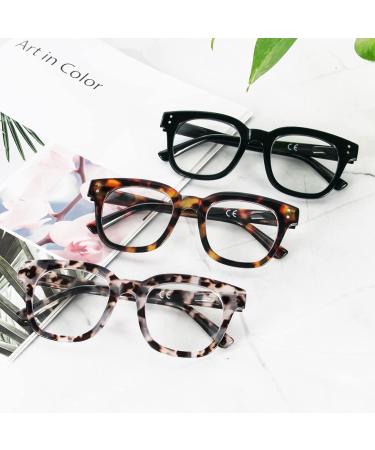 REAVEE 3 Pack Retro Oversized Reading Glasses for Women - Blue Light Blocking Square Readers with Spring Hinge in Black Tortoise & Grey Tortoise (1.25x - Buy Online on GoSupps.com