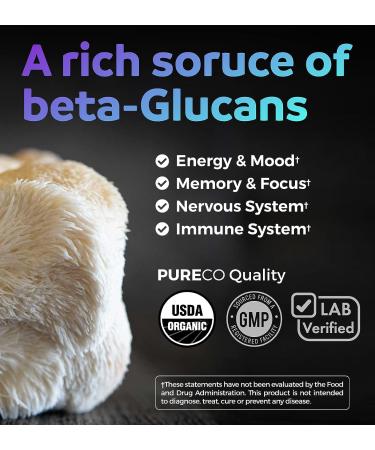 USDA Organic Lions Mane Capsules - 10,000mg Extract, 30% Polysaccharides - Energy, Memory, Focus - 60 Vegan Capsules - Buy Online on GoSupps.com