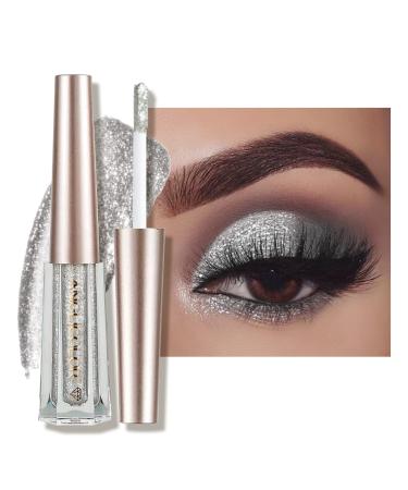 Anglicolor Eyeshadow Liquid Glitter Eyeshadow Highly Pigmented Glitter Gel Diamond Eyeshadow Liquid Eyeshadow & Eyeliner Blendable Shimmer Eyes Makeup Vegan (#7 Silver)