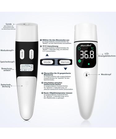 MomMed Contactless Fever Thermometer for Adults & Kids - Ear & Forehead & Age Setting - Infrared with Fever Alarm & Storage - Buy Online on GoSupps.com