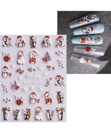3D Christmas Nail Stickers 6 Sheets 5D Self-Adhesive Embossed Nail Decal Cartoon Penguins Snowman Snowflakes Nail Art Decoration Design Supplies - Buy Online on GoSupps.com