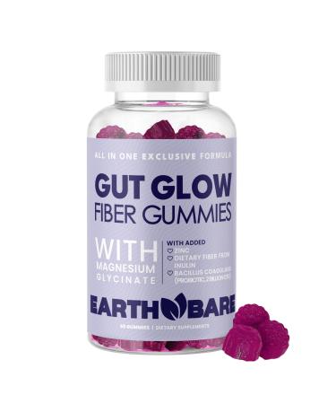 Earth Bare Gut Glow Fiber Gummies Prebiotic Fiber Supplement with Inulin & Apple Pectin Sugar-Free Vegan & Non-GMO Magnesium Glycinate for Digestion Health Berry Flavor 60 Gummies