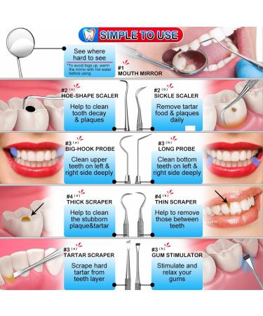 Dental Tools 10 Pack Professional Plaque Remover Set with Case - Stainless Steel Oral Care Kit for Teeth Cleaning, Tartar Scraper, Tooth Scaler, Tongue Cleaner - Black - Buy Online on GoSupps.com