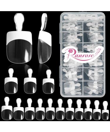 Ranrose French Nail Tips 140PCS Short Nail Tips French Full Cover Nail Tips White Clear False Nails 14 Sizes Short Square Nail Tips Acrylic Press On Nails with Box for Nails Art Home DIY Nail Salon (White-Clear) Full Cover