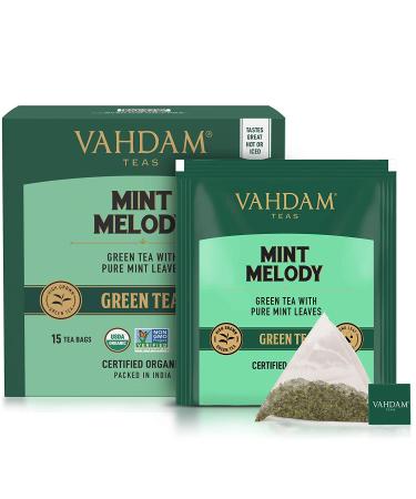 Vahdam Teas Green Tea Mint Melody | 15 Tea Bags | Refreshing 1.06 oz (30g) - Buy Online on GoSupps.com