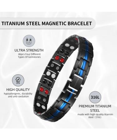 MagEnergy Titanium Steel Magnetic Bracelet for Men - Double Row Ultra Strength Magnets, Adjustable Links, Removal Tool - Blue-4 Element Wristband - Buy Online on GoSupps.com