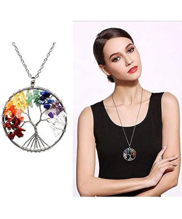 Handcrafted Tree of Life Pendant with Natural Seven Chakra Gemstones - Feng Shui Jewelry for Men & Women - Buy Online on GoSupps.com