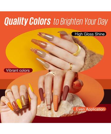 MEFA Gel Nail Polish Set 6 Colors Autumn Gel Nail Polish Glitter Orange Brown Red Gel Polish Set Soak Off UV Gel for Salon Home DIY for Women Yellow Brown - Buy Online on GoSupps.com