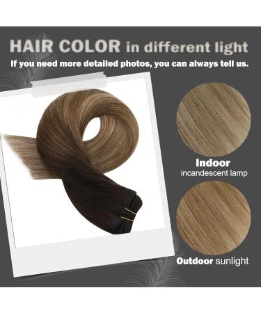 Moresoo Real Human Hair Weft Extensions Dark Brown Ombre to Light Brown with Golden Blonde - 16 Inch Double Weft 100g/Pack #4/10/16 - Buy Online on GoSupps.com