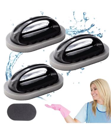 Magic Sponge Brush with Handle Scouring Pad Pot Scrubber Nano Emery Sponge for Powerful Cleaning - Durable and Versatile Kitchen Cleaning Tool (Black 3 Pcs) Black 3 Pcs