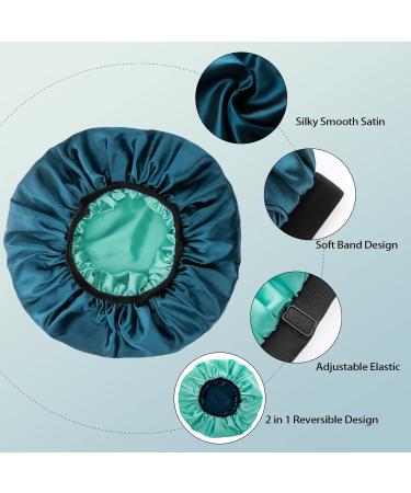 GBS Double Layer Silky Satin Bonnet for Women Hair Care with Soft Adjustable Wide Headband - Jumbo Reversible Satin Sleep Cap Teal & Green - Buy Online on GoSupps.com