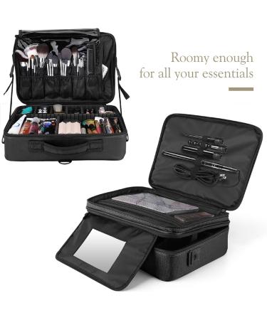 Luxspire Professional Makeup Bag Organizer - Travel Cosmetic Case with Adjustable Dividers & Mirror - Large Black Makeup Storage for Women - Buy Online on GoSupps.com