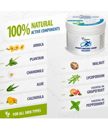 Verana Sports Massage Cream with Arnica - Aloe - Calendula - Plantain For Joints and Muscles Natural Before and After Sports Training Jogging Swimming (Cream) - Buy Online on GoSupps.com