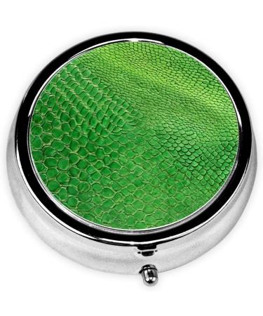 Green Snakeskin Mini Round Pill Box | 3 Compartment Portable Pill Organizer for Travel Home & Office - Buy Online on GoSupps.com