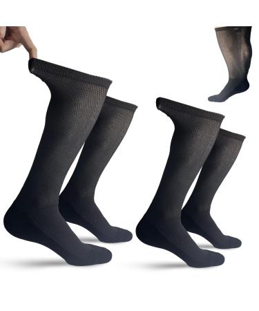 2Pairs Non-Binding Diabetic Socks Bamboo Diabetic Socks Neuropathy Socks Extra Wide Socks for Swollen Feet Diabetic Over the Calf Socks with Wide Stretch and Cushion Sole Large Black