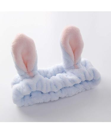 Suq Makeup Frontal Ligaments - Elastic Coral Fleece Hair Band for Women & Girls | Plush Rabbit Ear Hair Accessories for Washing Face Shower & Spa - White & Blue - Buy Online on GoSupps.com