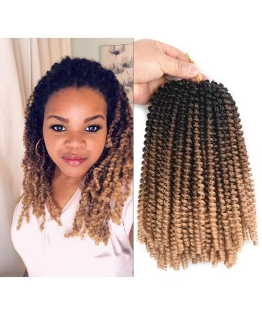 Spring Twist Crochet Hair 8 Inch Bomb Twist Fluffy Spring Crochet Ombre Braiding Hair Afro Curly Braids Synthetic Braids Hair Extensions 3packs(Black/Brown/Light Brown)