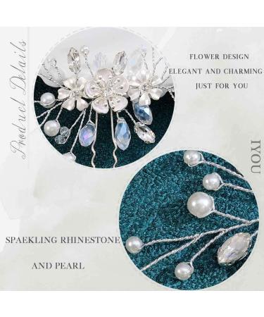 IYOU Bride Flower Hair Pins Silver Crystal Hair Pins Rhinestones Wedding headpiece Pearl Bridal Wedding Hair Accessories for Women and Girls (silver) - Buy Online on GoSupps.com