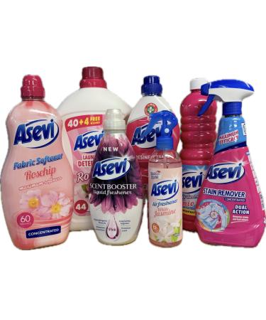 7PC Asevi Ultimate PINK Spanish Cleaning Bundle | 40w Detergent 60w Softener Scent Booster Mio Disinfectant Floor Cleaner Stain Remover Spray Fabric/Air Freshener - Buy Online on GoSupps.com