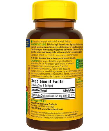 Nature Made Extra Strength Vitamin D3 5000 IU - 180 Softgels for Immune Support - Buy Online on GoSupps.com