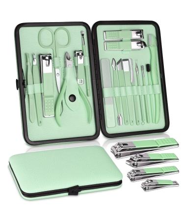 Jupeli nail set pedicure set manicure set men stainless steel nail clippers kit set professional nail care tools nail scissors grooming kit Valentine's Day Christmas gift (green)