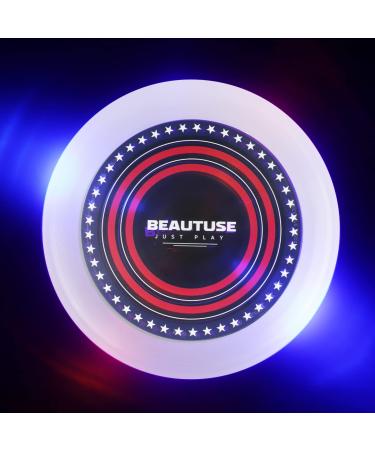 Beautuse Led Light Up Flying Disc, Glow in The Dark Ultimate Catch Flying Disc for Outdoor/Camping/Beach/Backyard/Lawn Games, 175g Flag Element Easy to Throw Flying Disc Toy, Battery Powered 1PCS