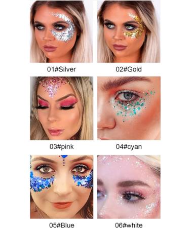 RoseFlower 6 Colours Face Gel Glitter Body Gel Festival Glitter Cosmetic Face Hair Nails Eyes Bling Sequins Makeup Sequins Liquid Eyeshadow Christmas Halloween Makeup Mermaid Powder Shiny Flakes #1 - Buy Online on GoSupps.com