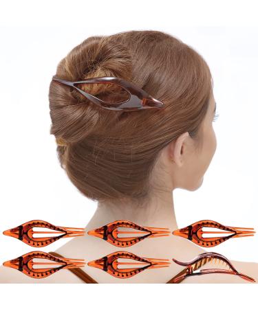 RC ROCHE 6 Pieces Oval Hair Clip Curvy Elegant Side Hair Clip for Women Medium Brown
