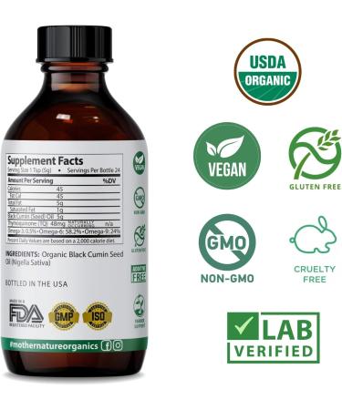 USDA Organic Certified Premium Black Cumin Seed Oil  Darkest Highest TQ Content 1.08 Percent  Nigella Sativa  Undiluted  Cold Pressed  No Solvents  Certified Vegan  Non-GMO (4 Ounce) - Buy Online on GoSupps.com