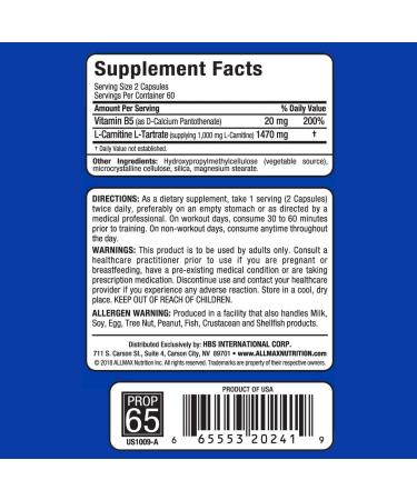 L-Carnitine + Tartrate 120 Capsules by ALLMAX - Premium Energy Booster and Fat Metabolizer - Buy Online on GoSupps.com