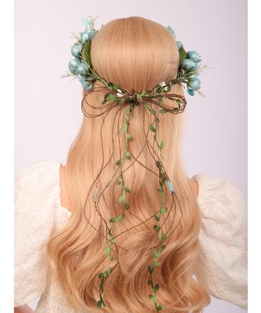 Buy Wiwpar Bohemian Blue Floral Headband | Flower Garland Halo for Women & Girls - Perfect for Weddings Festivals & Cosplay - Buy Online on GoSupps.com