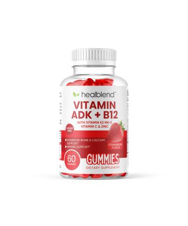 healblend Vitamin ADK + B12 Gummies - High Potency Vitamin D3 10000 IU K2 MK-7 Vitamin A & B12 5000mcg - Immune Bone & Energy Support Supplement - Strawberry Flavor 60 Gummies (1)