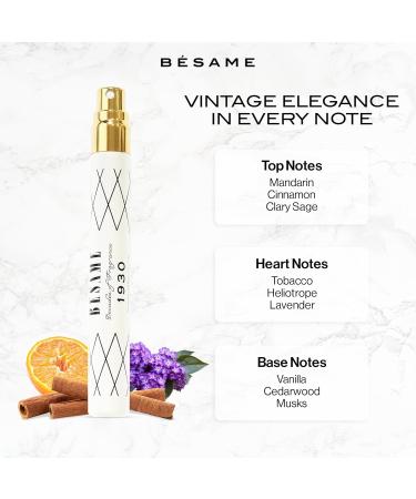 BESAME COSMETICS - Decades of Fragrance -1930 Womens Perfume Vintage Inspired Eau de Parfum in Retro Perfume Bottle Cinnamon Heliotrope Vanilla & Cedar - 9mL Vintage Atomizer - Buy Online on GoSupps.com