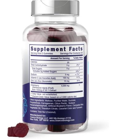 Source Biology Elderberry Gummies - Immune Support with Vitamin C and Zinc - Vegan Formula - 4500 Mg Elderberry - 60 Gummies - Buy Online on GoSupps.com