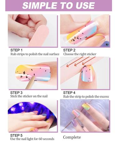 EBANKU Semi Cured Gel Nail Strips 20 Stickers Colorful Rainbow Gel Nail Polish Stickers Wraps Adhesive Gel Nail Stickers with Nail File Stick and Sealing Strip (UV/LED Lamp Required) - Buy Online on GoSupps.com