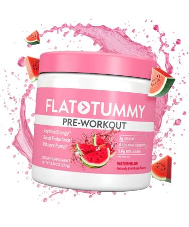 Flat Tummy Pre Workout Powder for Women Energy Endurance and Muscle Support with 3g Creatine 1.6g Beta-Alanine Electrolytes Watermelon Flavor 30 Servings
